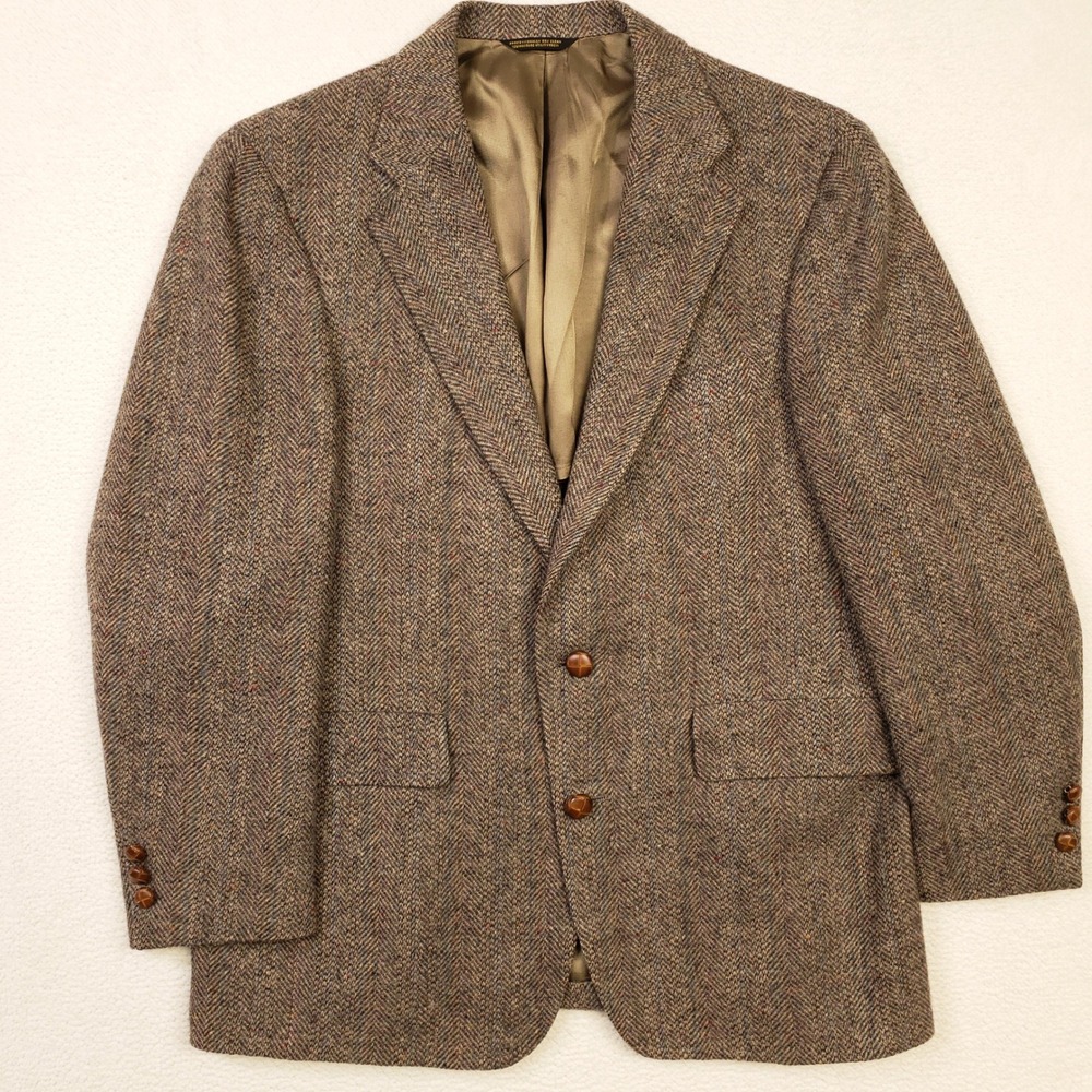 Palm Beach Blazer Mens 42R Brown Herringbone Wool Tweed Sport Coat Vintage USA